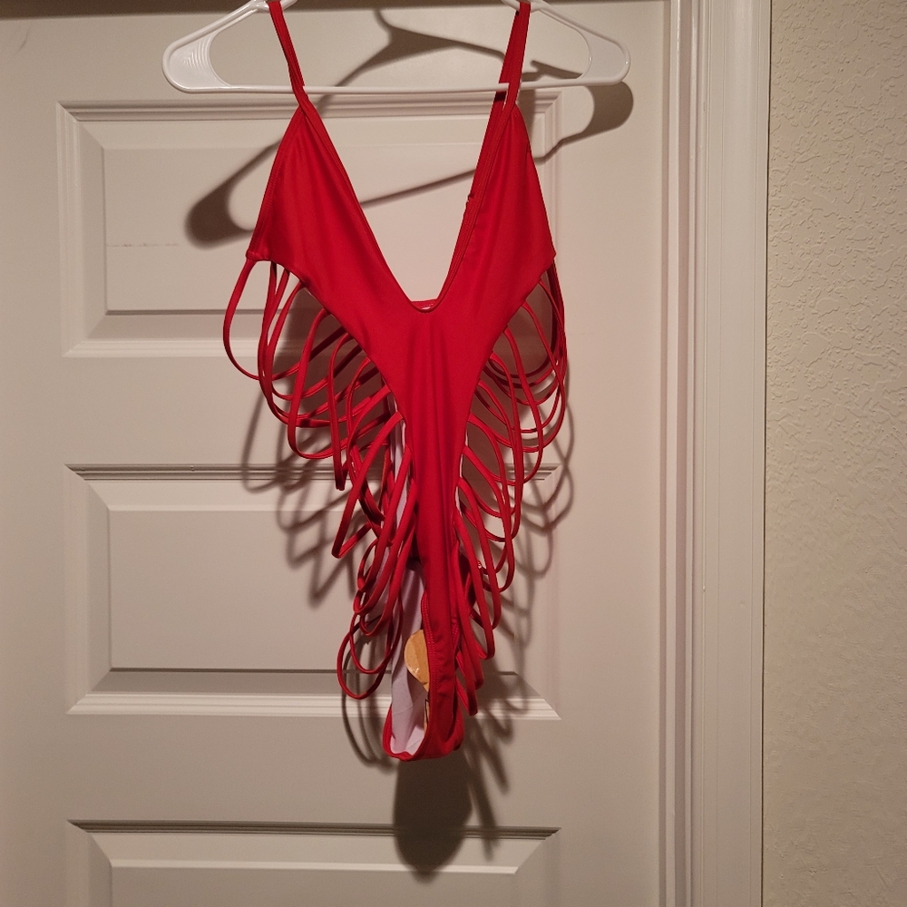 Red one piece bathing suit